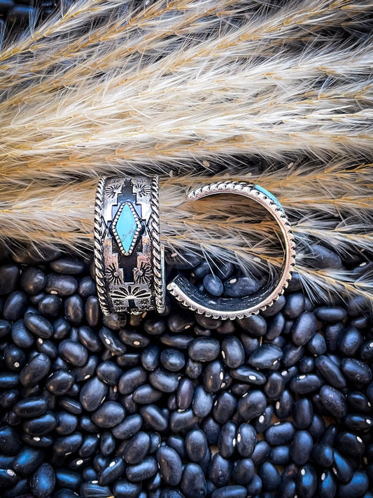 Nova Stud Hoop Fashion Earring - Silver/Turquoise