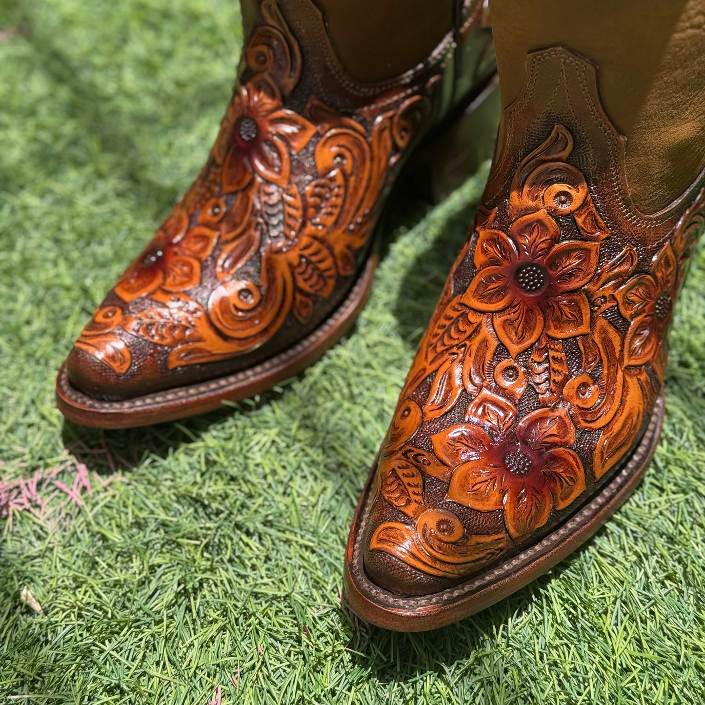 Women's Texan Handtooled Bootie - Flower Bitone