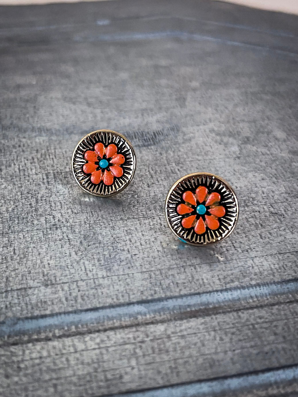 Flourish Flower Stud Fashion Earrings - Copper