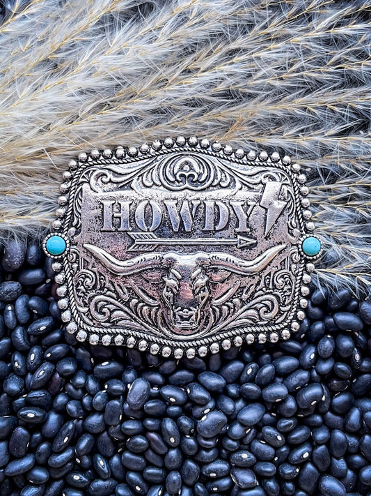 Howdy Fashion Belt Buckle - Silver