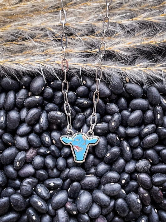 Lulu Cow Pendant Fashion Necklace - Turquoise