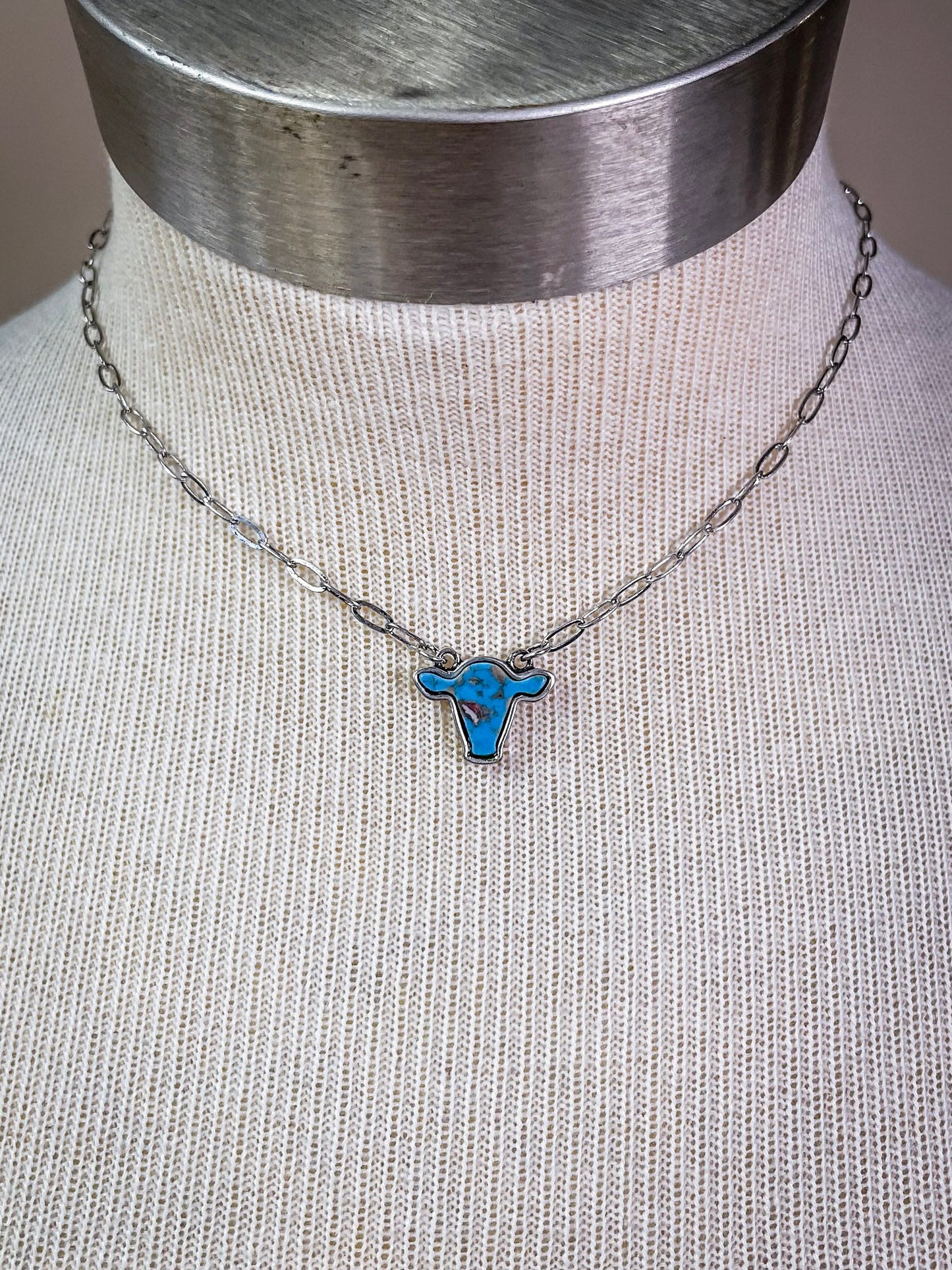 Lulu Cow Pendant Fashion Necklace - Turquoise