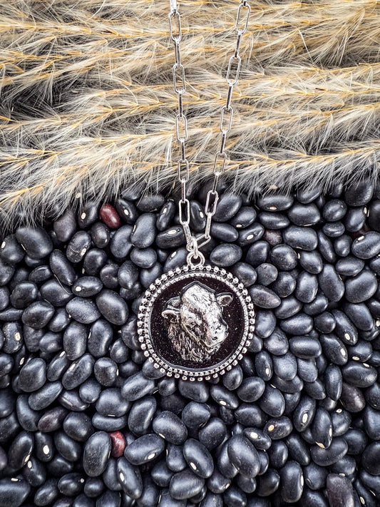 Cow Head Cameo Pendant Fashion Necklace