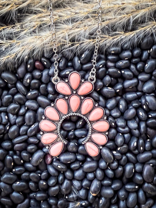 Squash Blossom Chain Fashion Necklace - Coral