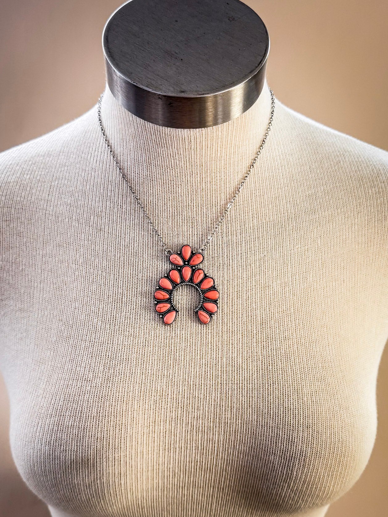 Squash Blossom Chain Fashion Necklace - Coral
