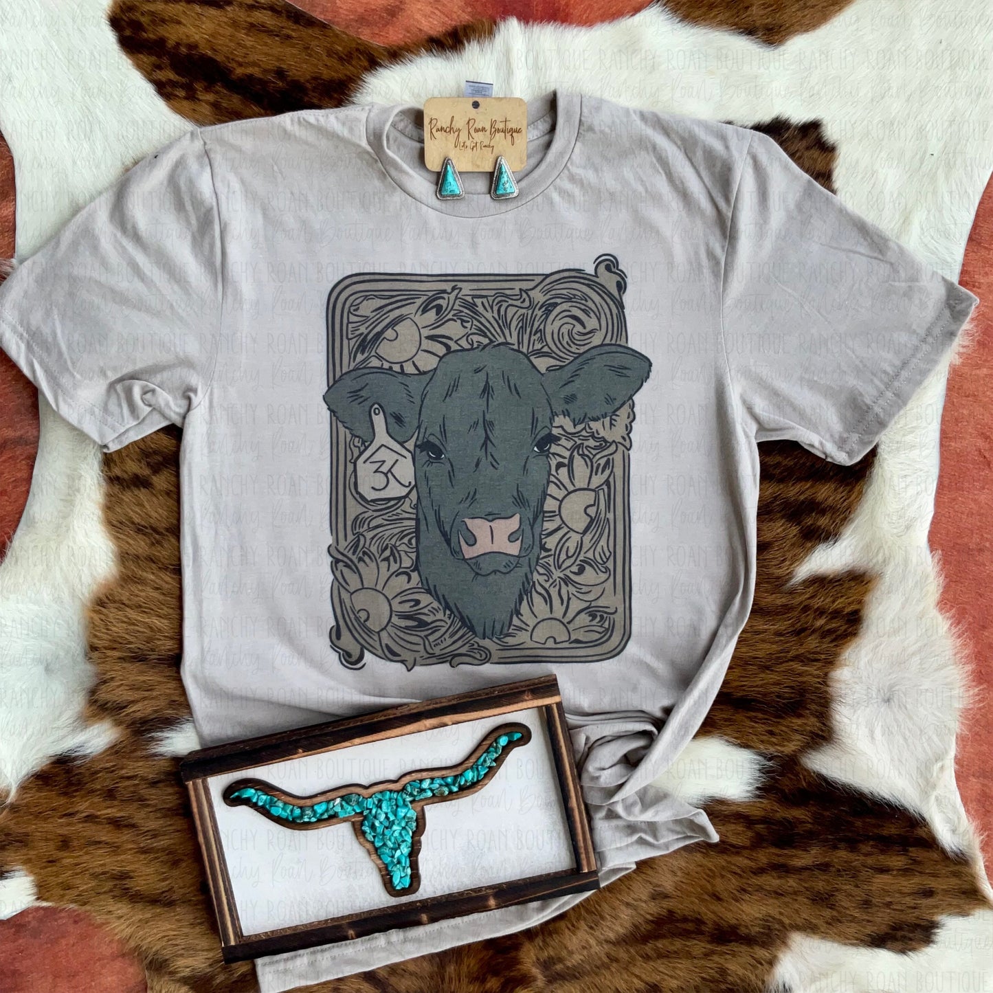 Tooled Leather Cow Tee
