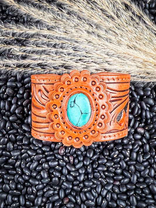 High Desert Bloom Tooled Leather Bracelet