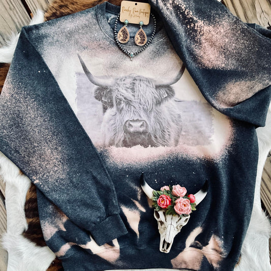 Highland Cow Western Distressed Sweatshirt