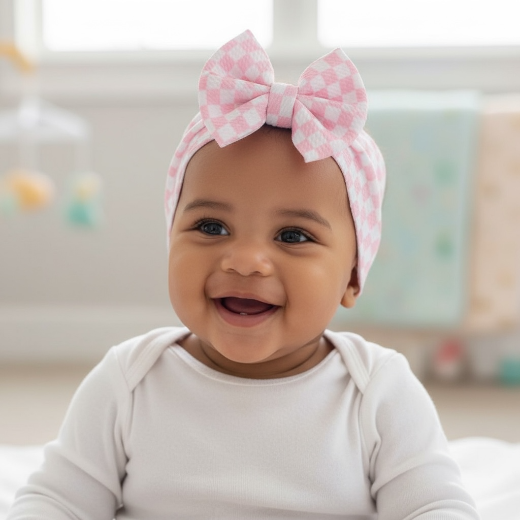 Pink Checker Print Headwrap Bow