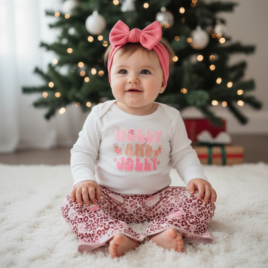 Holly & Jolly Pink Cheetah Gingerbread Bell Bottom Outfit