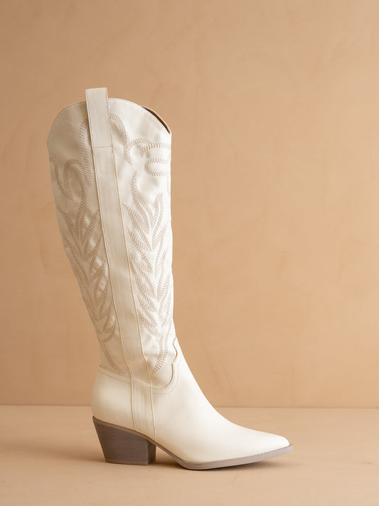The Samara | White Cowgirl Embroidered Tall Boot