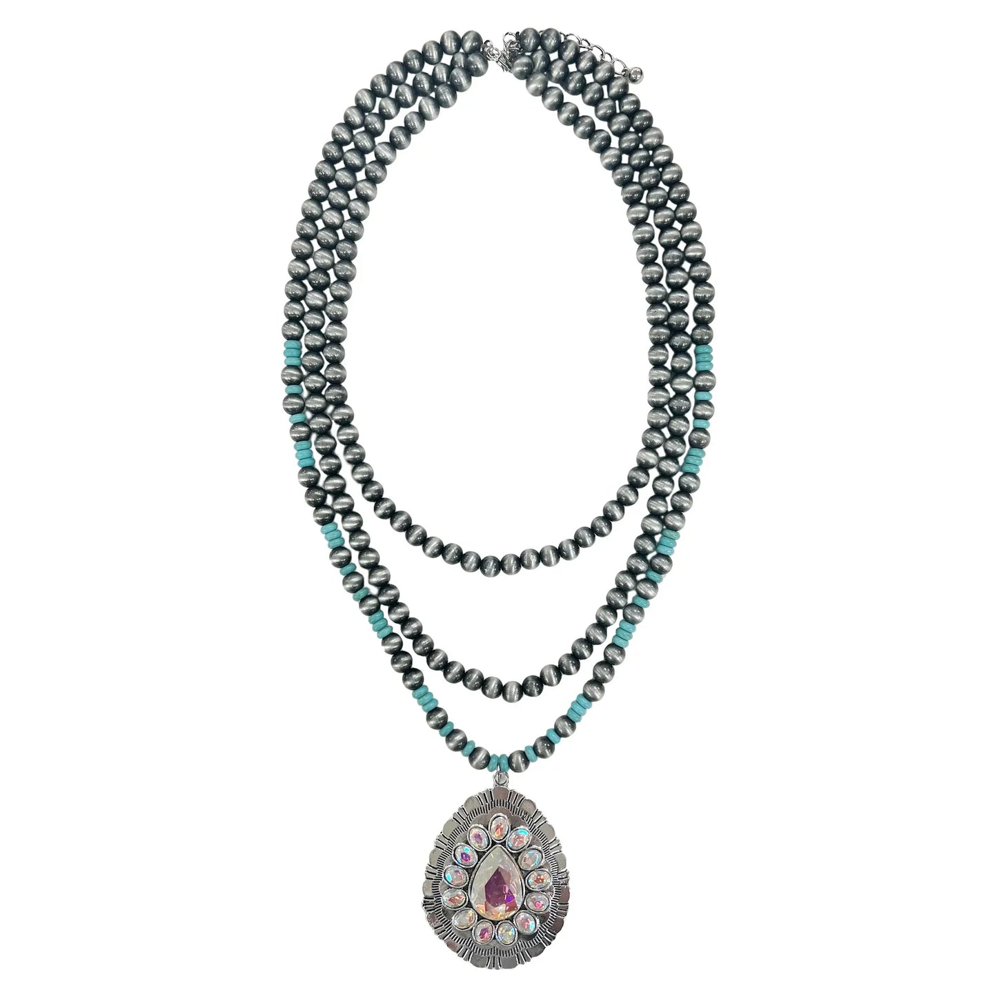 Special treatment silver and turquoise layered necklace