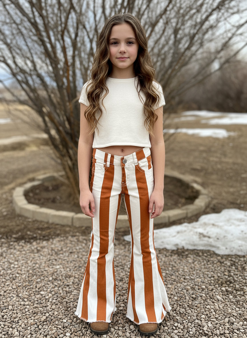 Girls' Striped Bell Bottom Jeans, Toddler Striped Pants