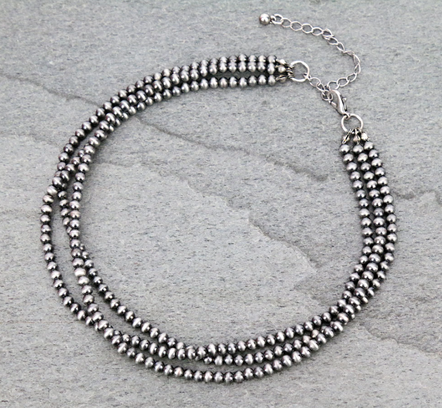 Wesley Navajo Style Pearl Layered Fashion Choker Necklace - Natural