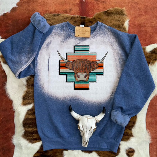 Serape Aztec Highland Cow Unisex Crew Sweatshirt – Western Graphic