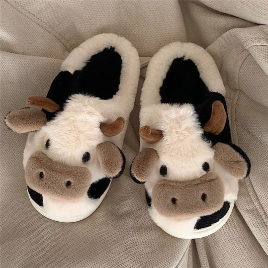 Cute Cow Cotton Slippers for girls to keep warm at home