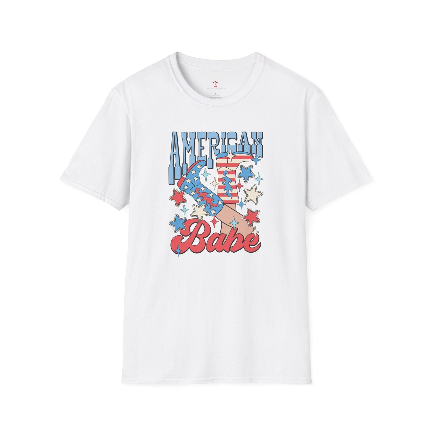 American Babe, 4th of July, Cowgirl, Softstyle T-Shirt - SmorgeousByGina