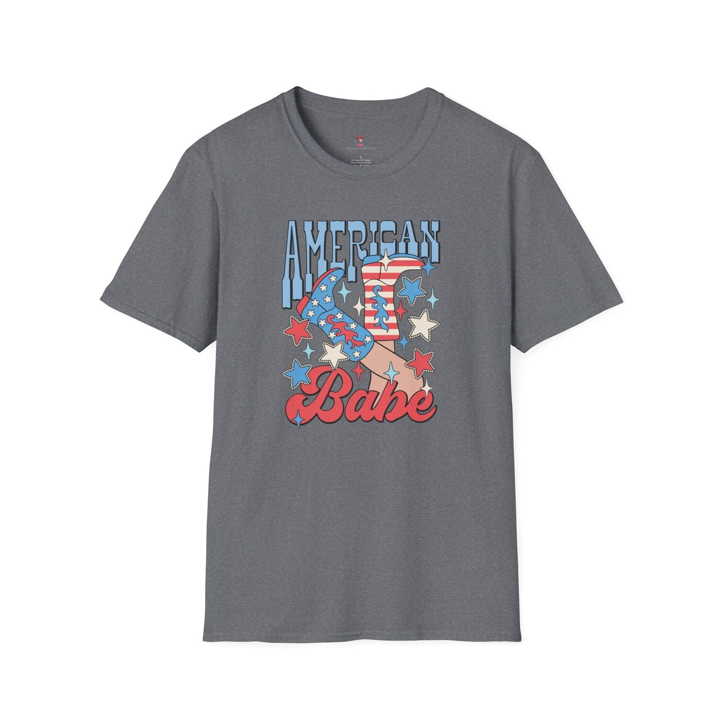 American Babe, 4th of July, Cowgirl, Softstyle T-Shirt - SmorgeousByGina