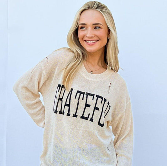 And The Why GRATEFUL Long Sleeve Knit Top - SmorgeousByGina