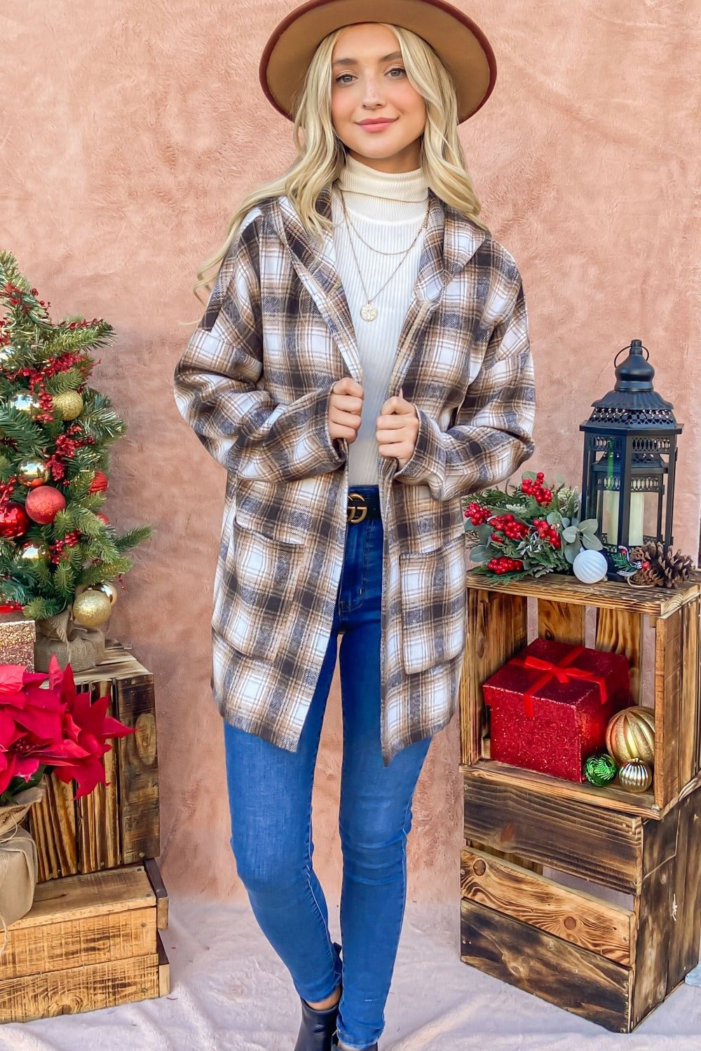 And The Why Plaid Open Front Hooded Shacket - SmorgeousByGina