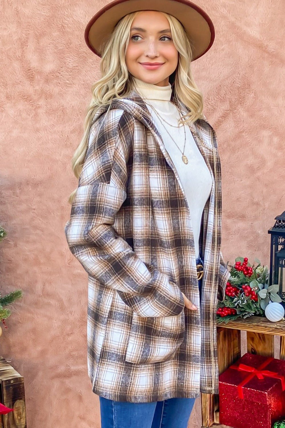 And The Why Plaid Open Front Hooded Shacket - SmorgeousByGina