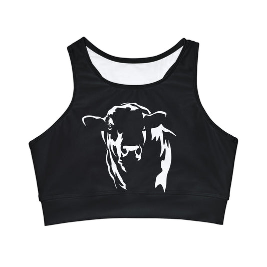 Angus Bikini Top, Angus Bull Top, Angus, Angus Swimsuit, High Neck Crop Bikini Top (AOP) - SmorgeousByGina
