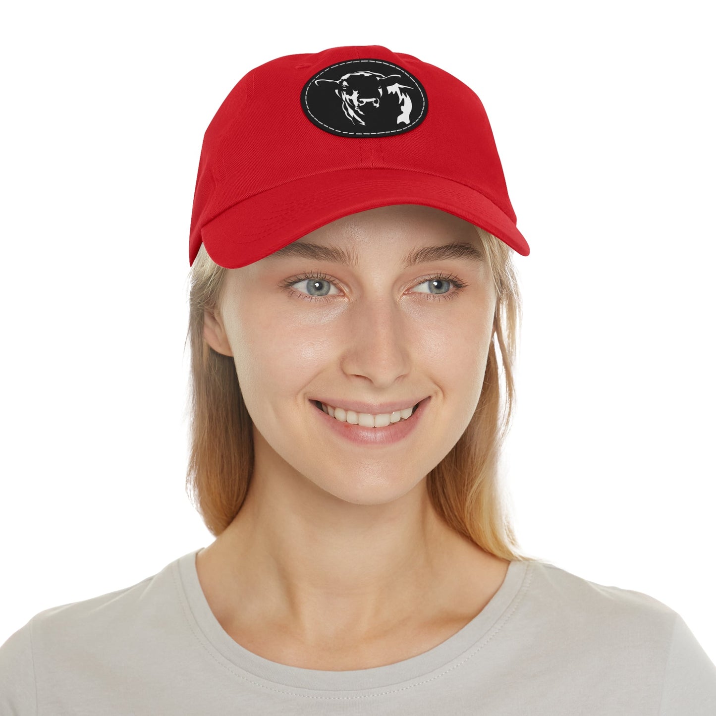 Angus Bull, Angus, Beef, Dad Hat with Leather Patch (Round) - SmorgeousByGina