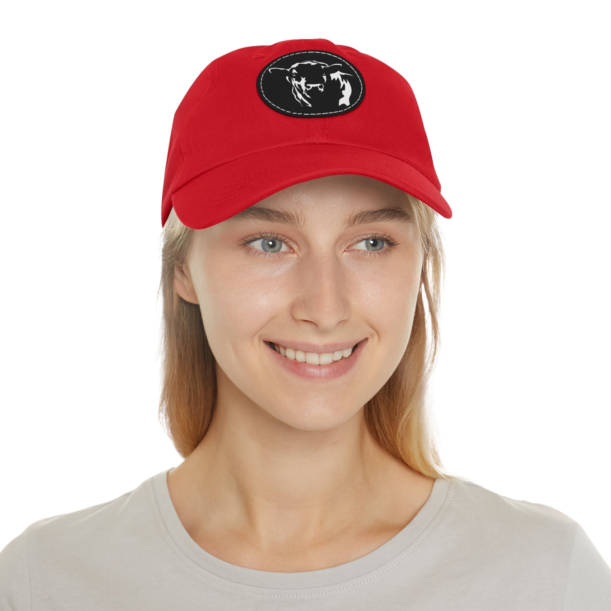 Angus Bull, Angus, Beef, Dad Hat with Leather Patch (Round) - SmorgeousByGina