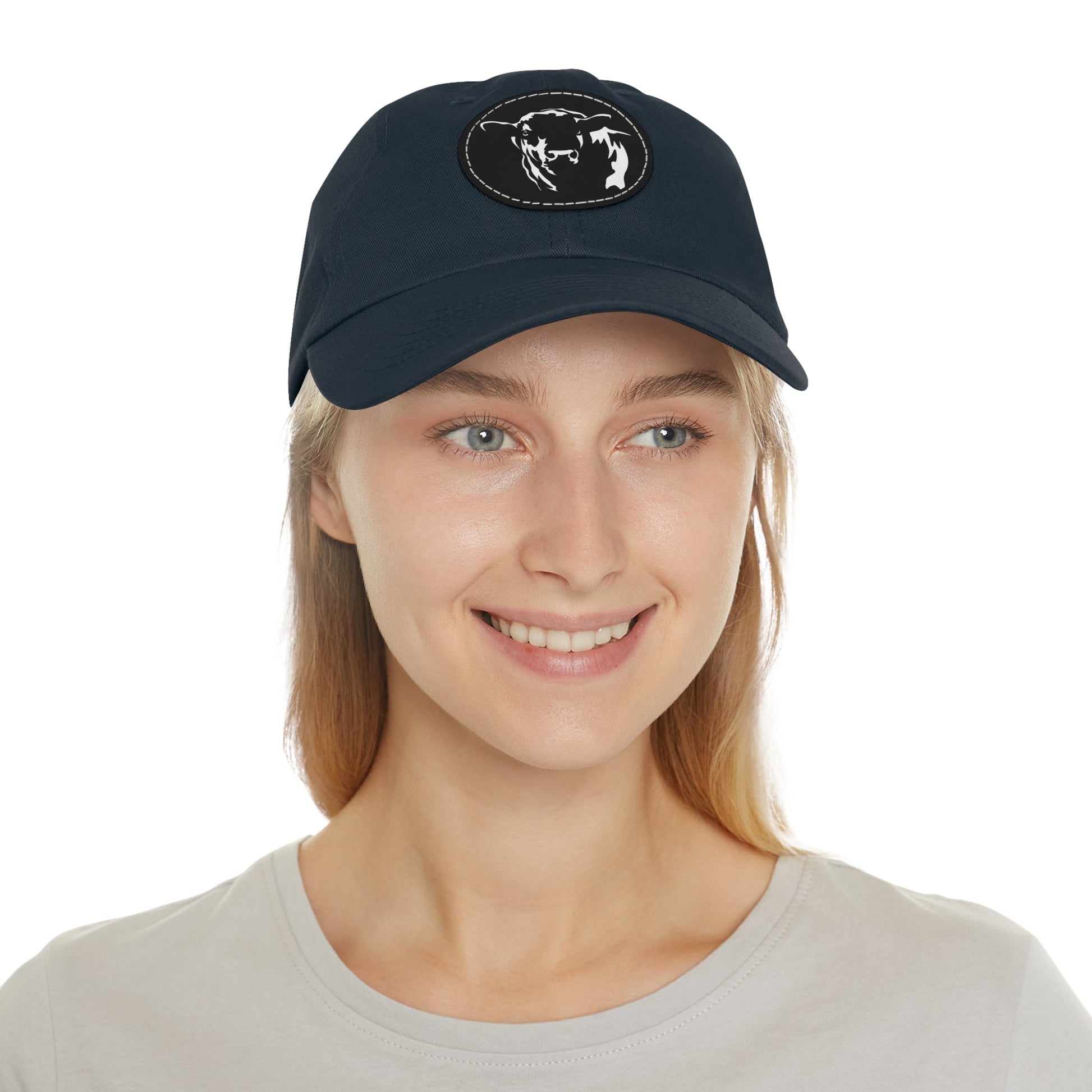 Angus Bull, Angus, Beef, Dad Hat with Leather Patch (Round) - SmorgeousByGina