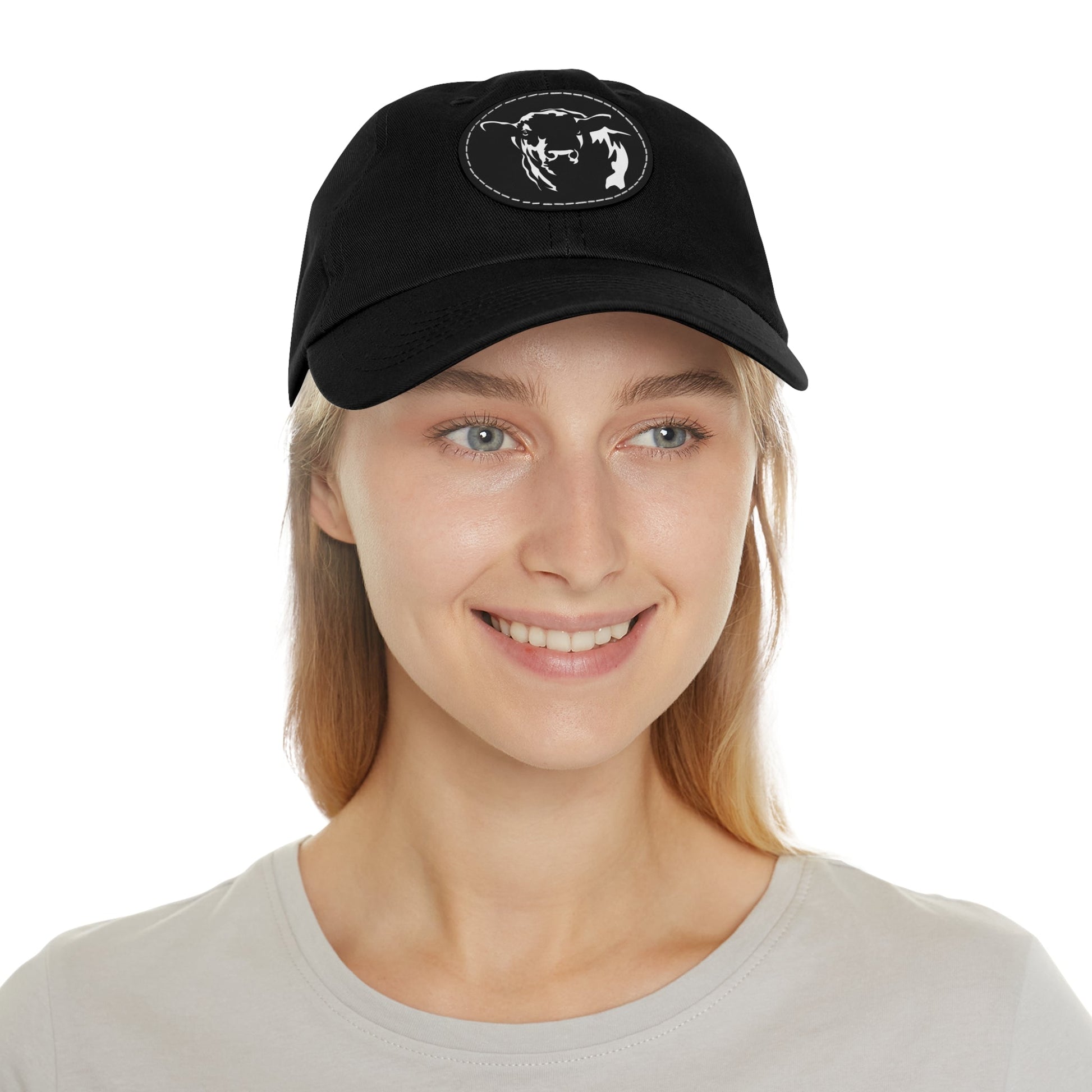 Angus Bull, Angus, Beef, Dad Hat with Leather Patch (Round) - SmorgeousByGina