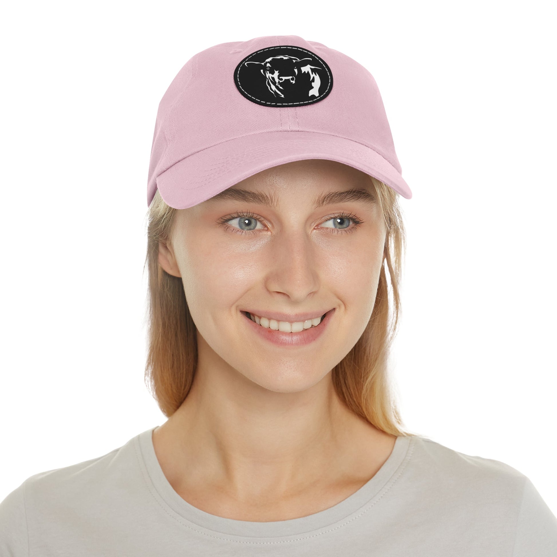 Angus Bull, Angus, Beef, Dad Hat with Leather Patch (Round) - SmorgeousByGina