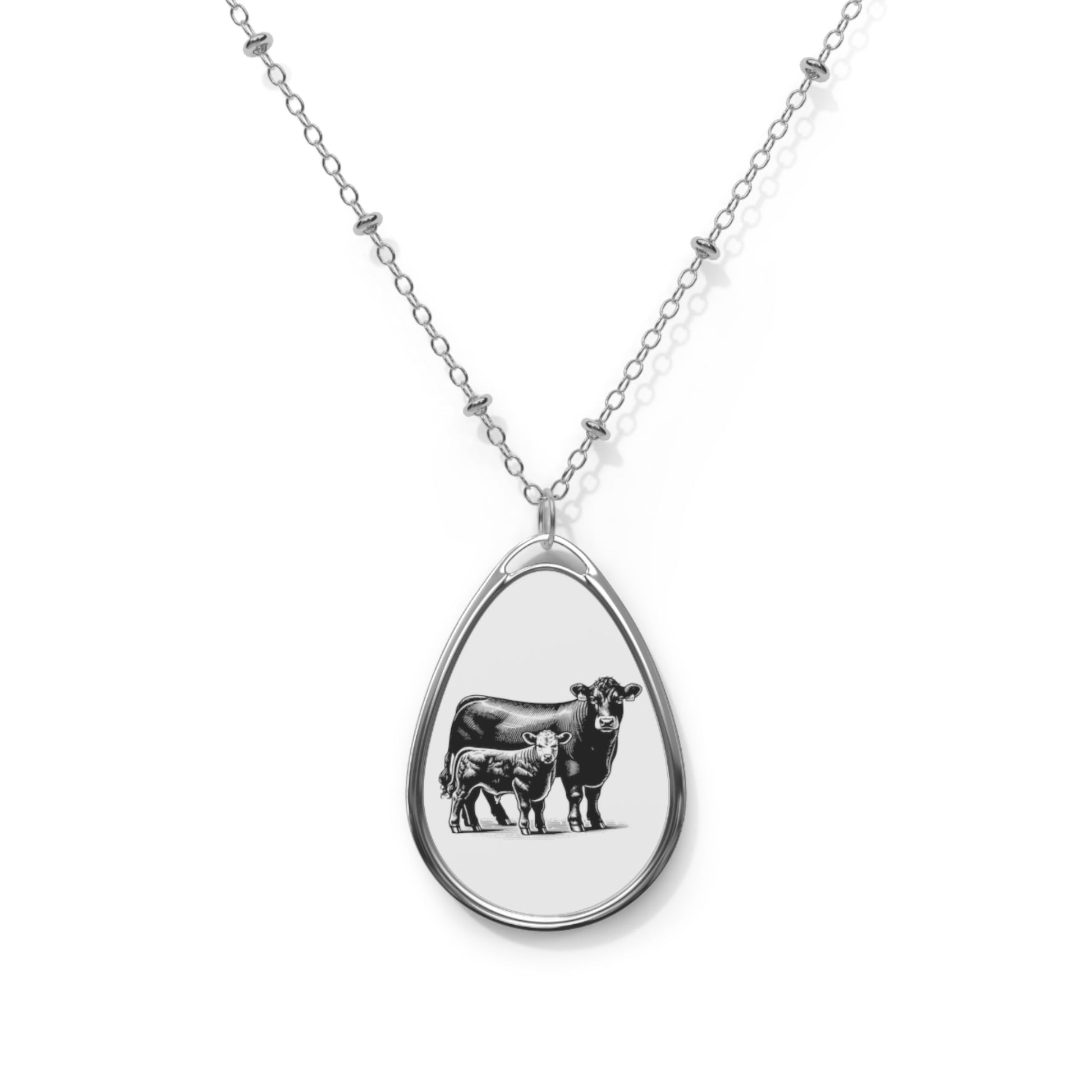 Angus Necklace, Black Angus Cattle Pendant, Cow Lover, Beef, Oval Necklace - SmorgeousByGina