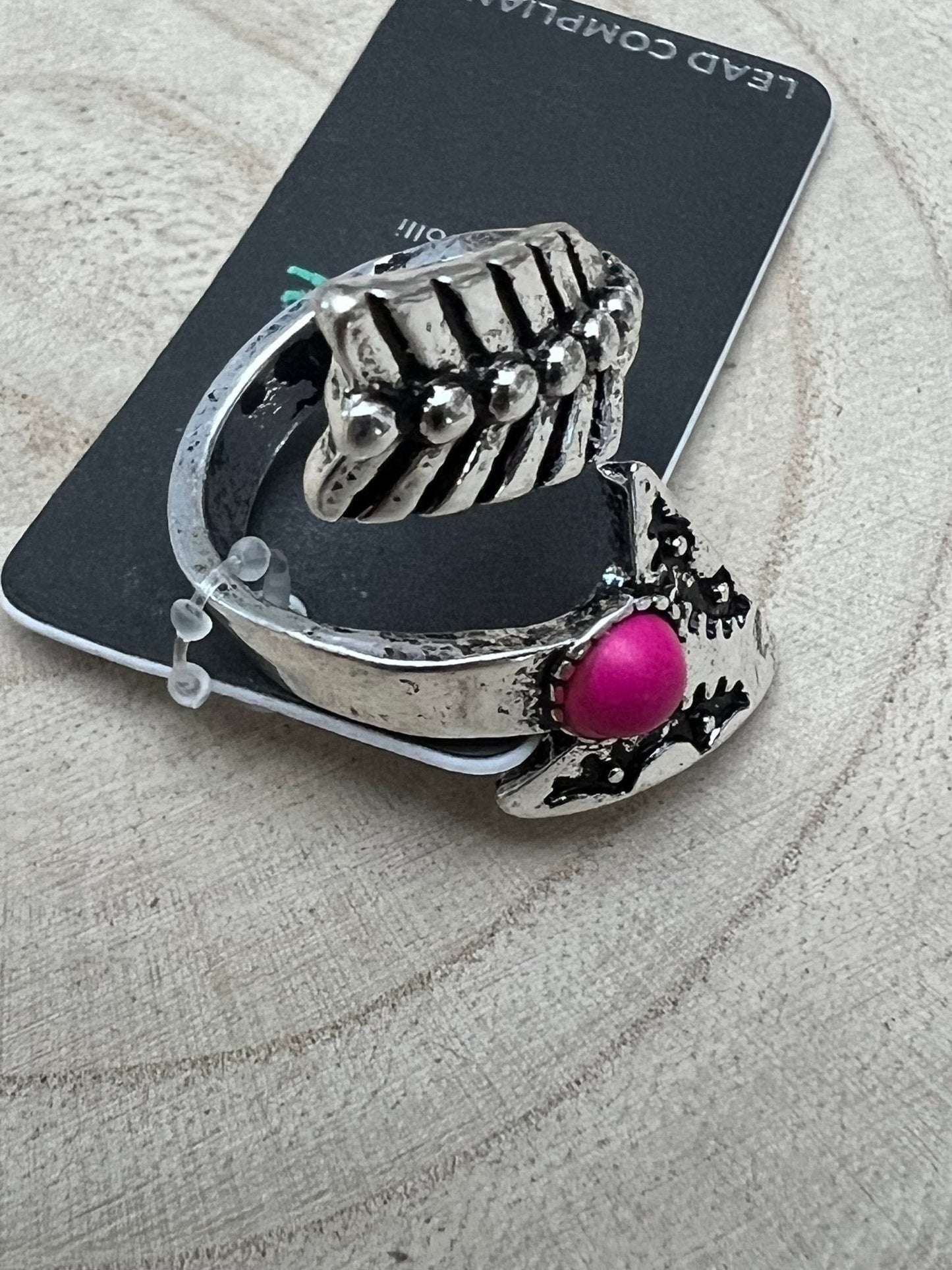 Arrow Head Cuff Ring with Faux Pink Stone