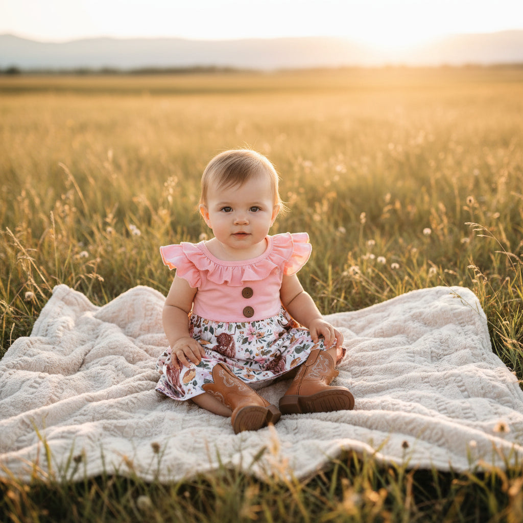 Scottish Highland Cow Dress – Flutter Sleeve Western Boutique Dress for Girls