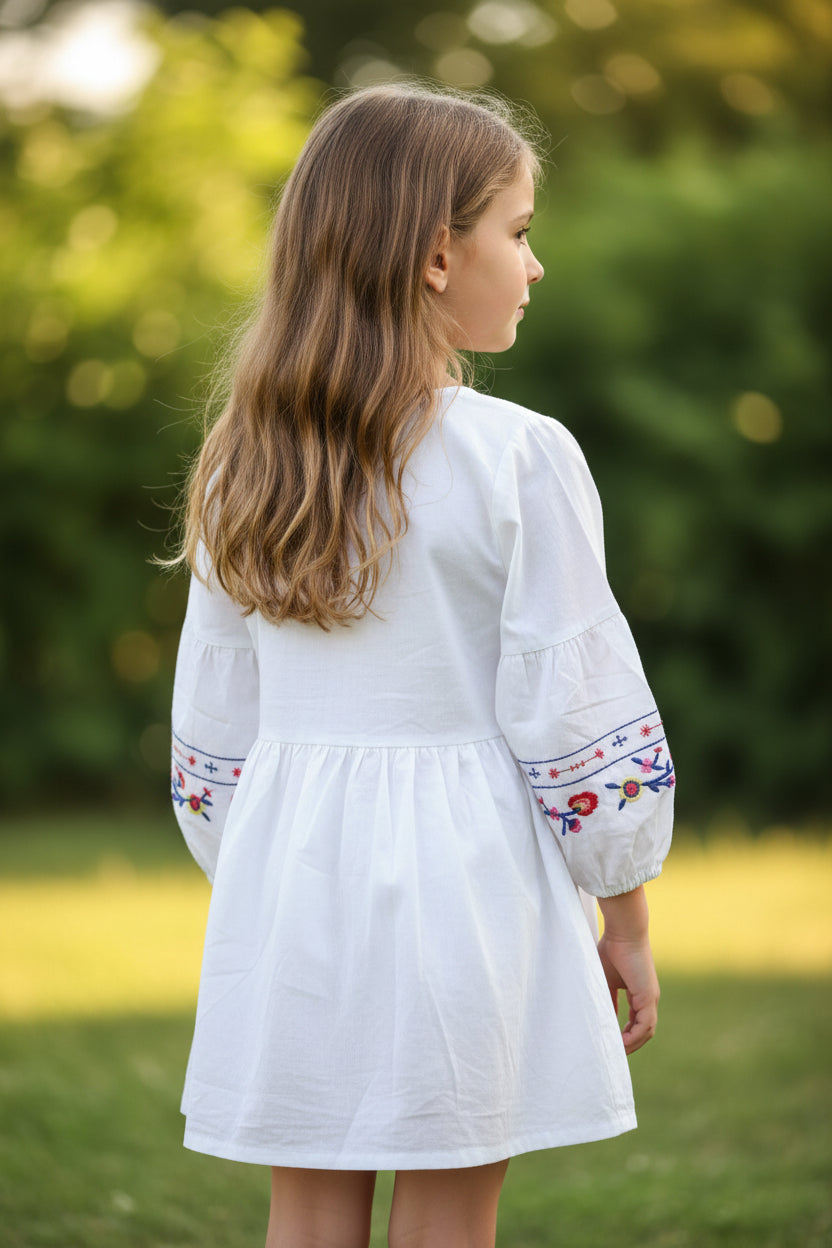 Girls Boho Embroidered Dress Tunic | Cotton Blend Boutique Dress