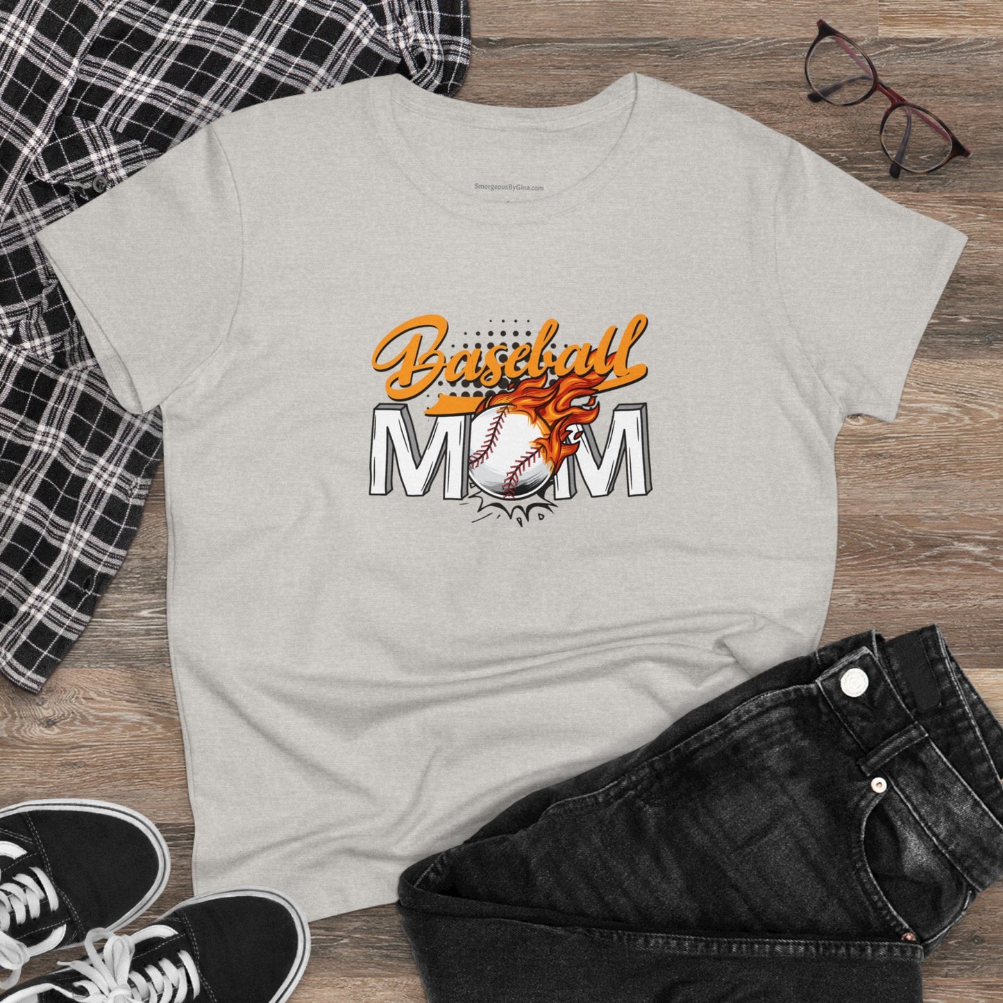 Baseball Mom Shirt, Women's Midweight Cotton Tee - SmorgeousByGina