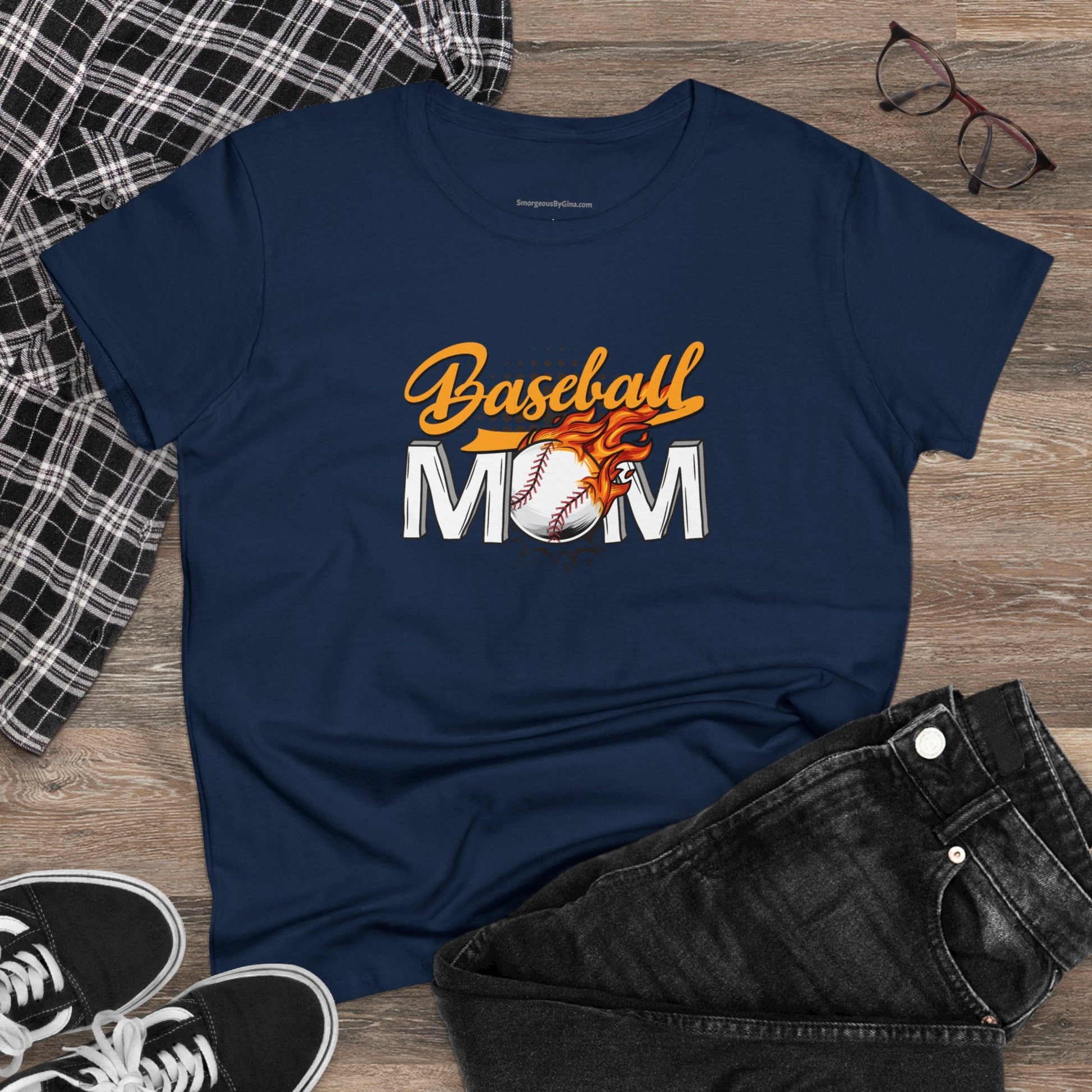Baseball Mom Shirt, Women's Midweight Cotton Tee - SmorgeousByGina