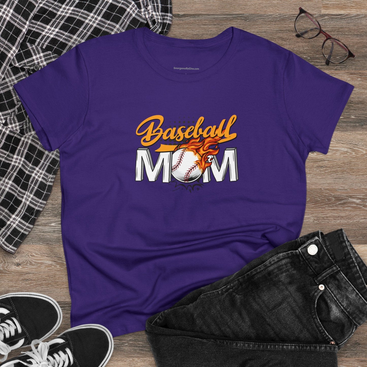 Baseball Mom Shirt, Women's Midweight Cotton Tee - SmorgeousByGina