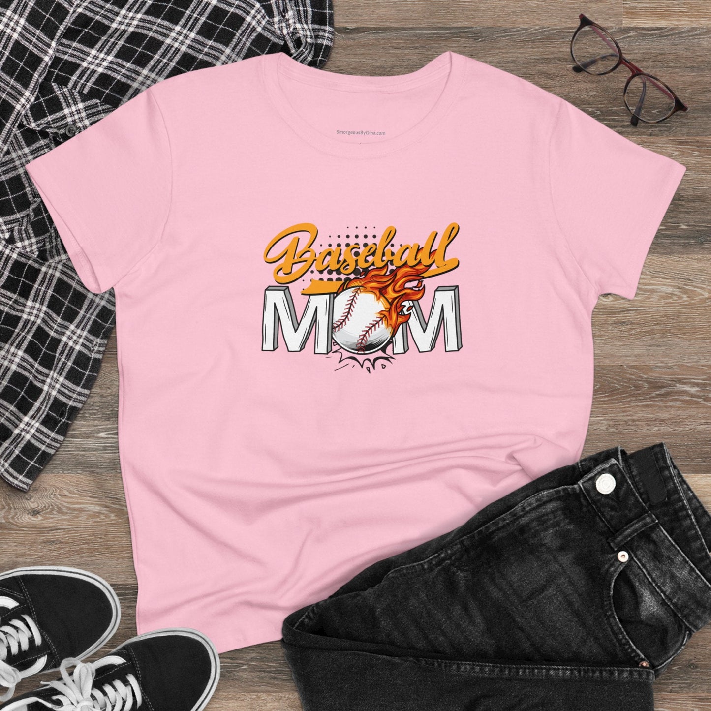 Baseball Mom Shirt, Women's Midweight Cotton Tee - SmorgeousByGina