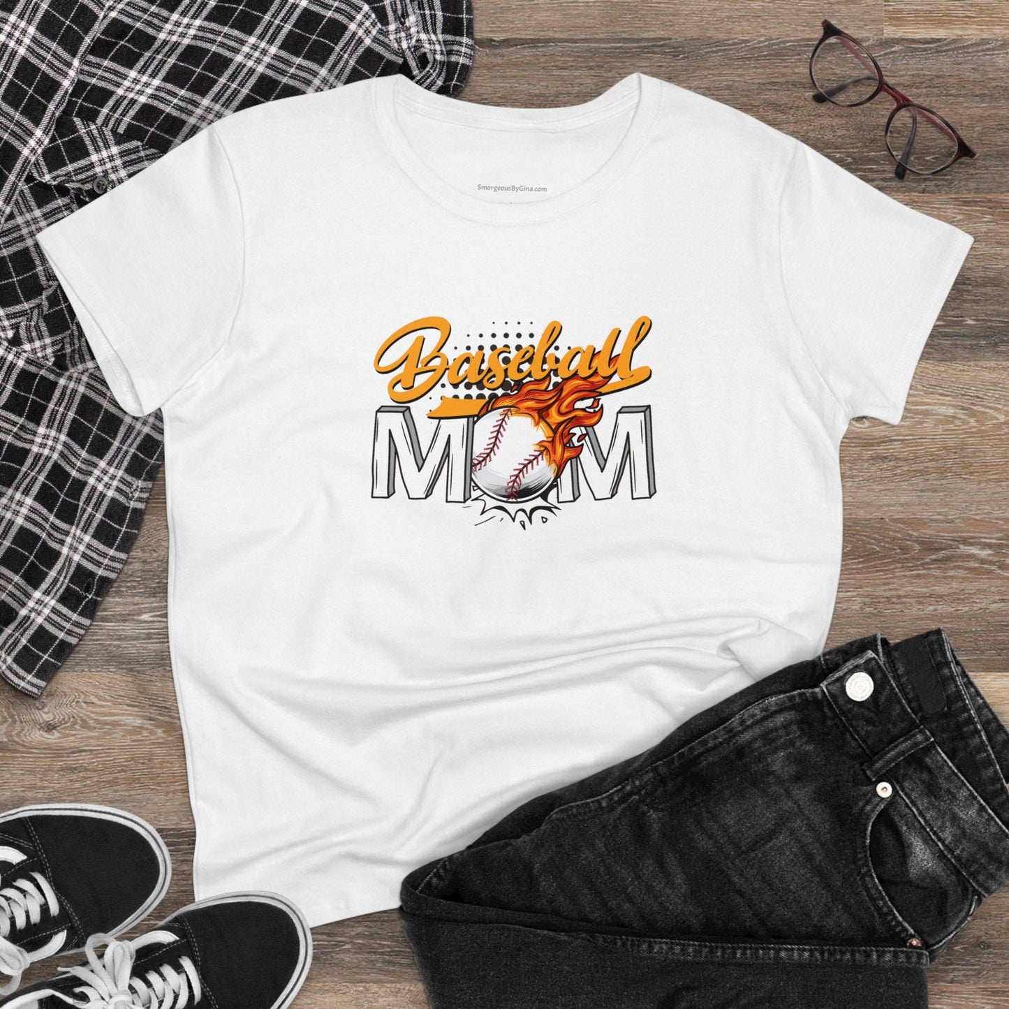 Baseball Mom Shirt, Women's Midweight Cotton Tee - SmorgeousByGina