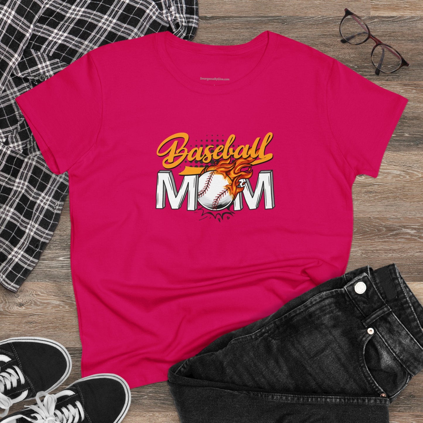 Baseball Mom Shirt, Women's Midweight Cotton Tee - SmorgeousByGina