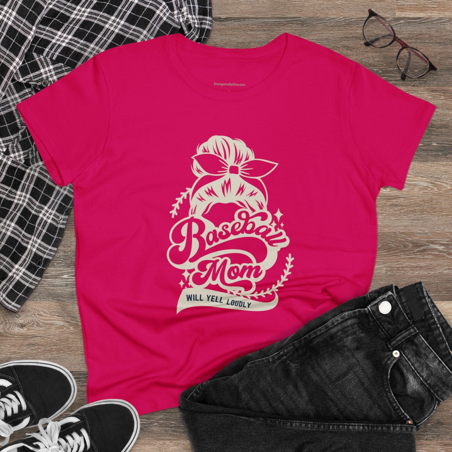 Baseball Mom Tee, Women's Midweight Cotton Tee - SmorgeousByGina