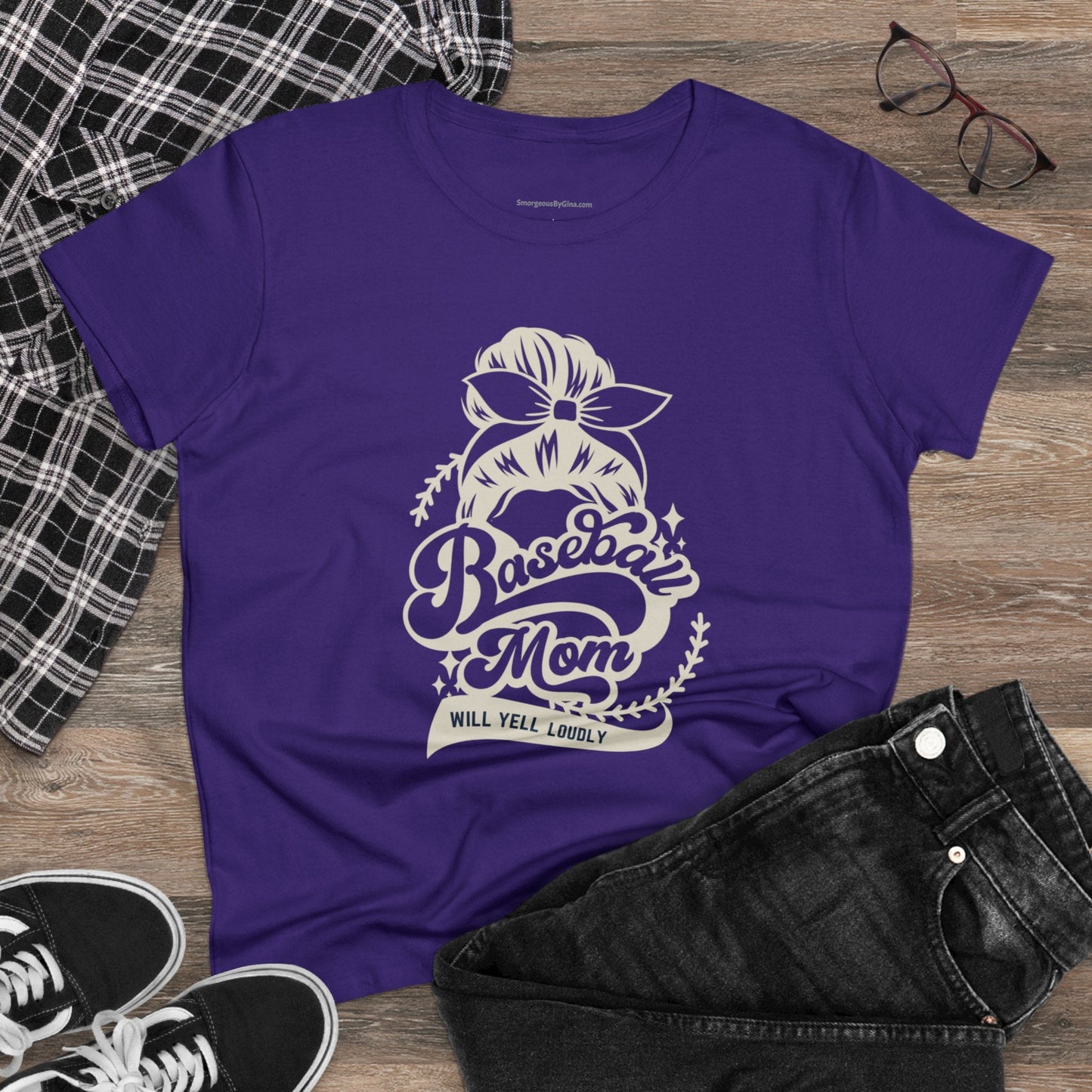 Baseball Mom Tee, Women's Midweight Cotton Tee - SmorgeousByGina