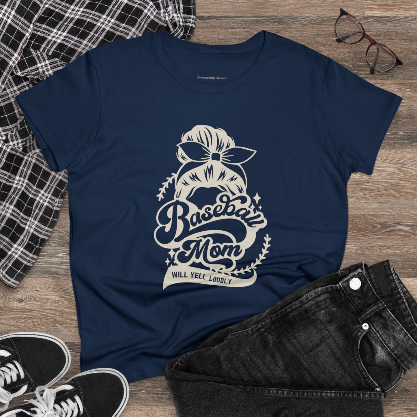 Baseball Mom Tee, Women's Midweight Cotton Tee - SmorgeousByGina