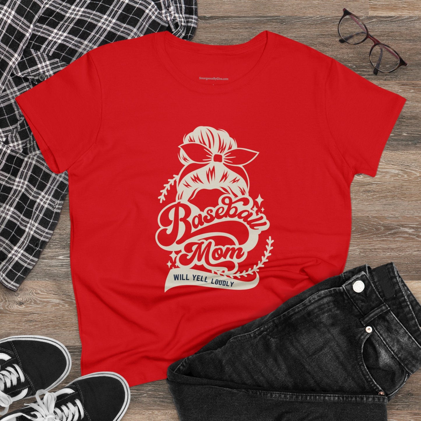 Baseball Mom Tee, Women's Midweight Cotton Tee - SmorgeousByGina