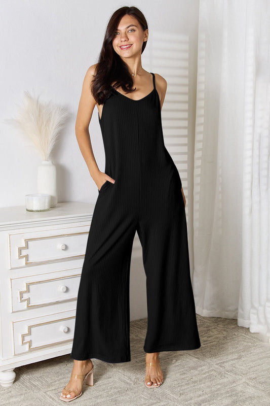 Basic Bae Full Size Spaghetti Strap V - Neck Jumpsuit - SmorgeousByGina