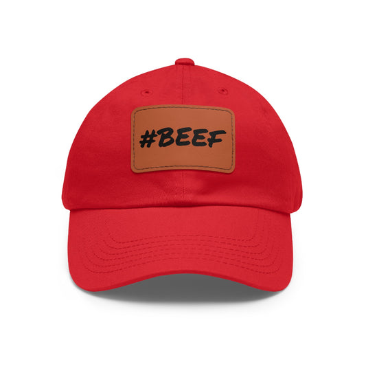 Beef, Eat Beef, Black Beef Hat with Leather Patch (Rectangle) - SmorgeousByGina
