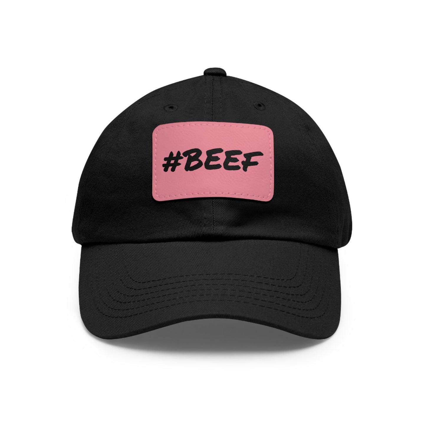Beef, Eat Beef, Black Beef Hat with Leather Patch (Rectangle) - SmorgeousByGina