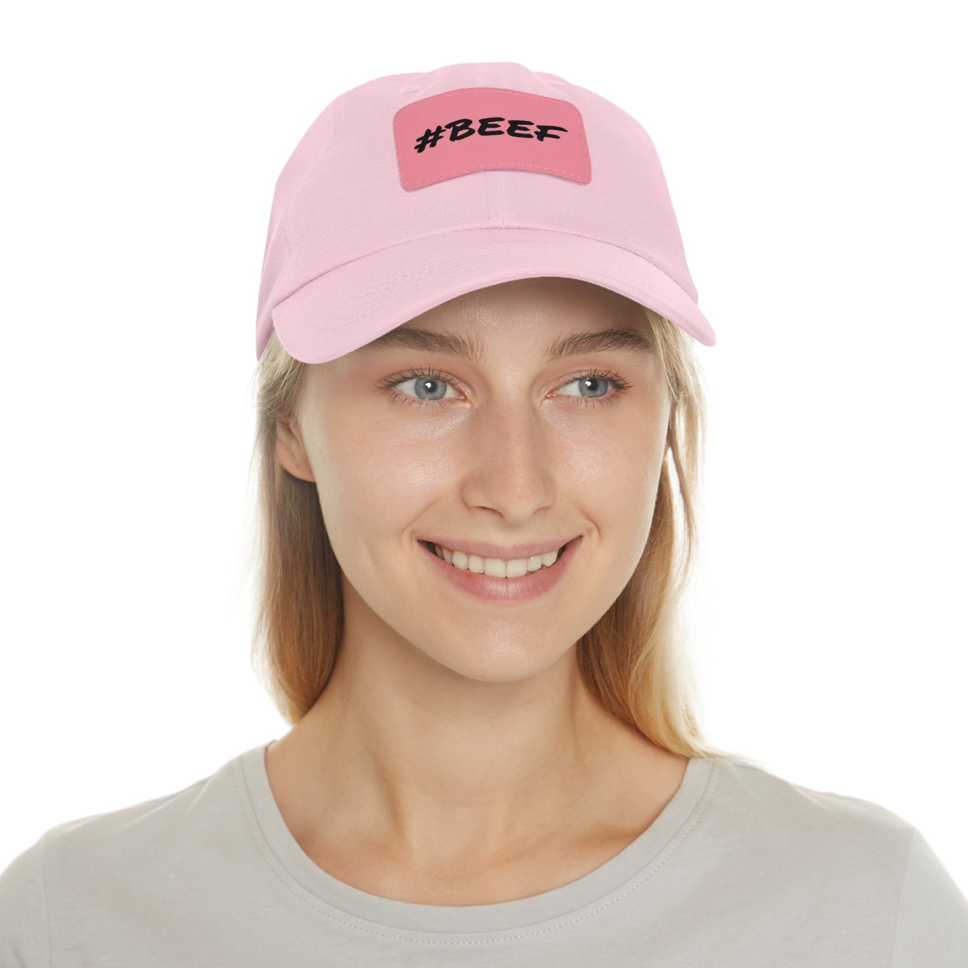 Beef, Eat Beef, Black Beef Hat with Leather Patch (Rectangle) - SmorgeousByGina