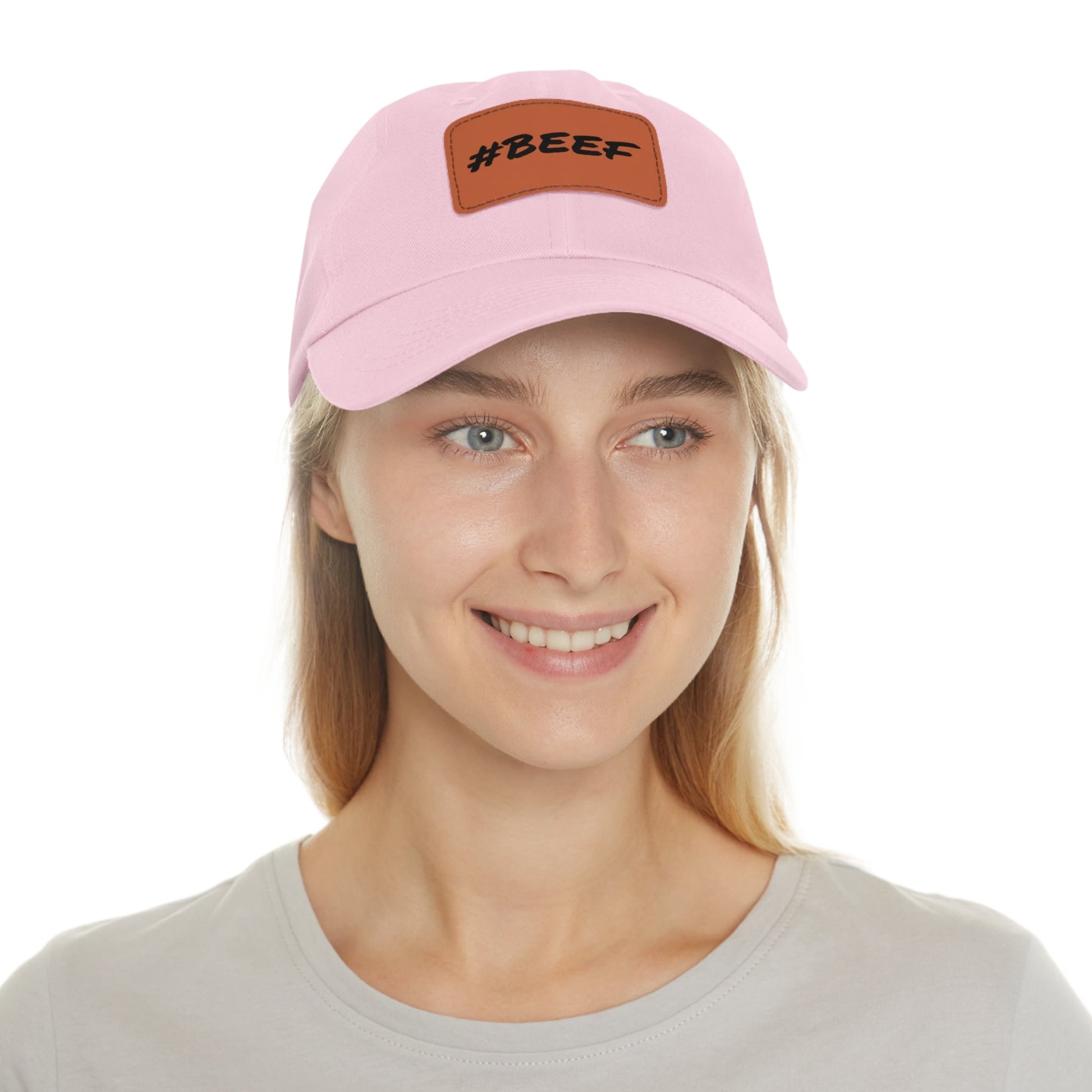 Beef, Eat Beef, Black Beef Hat with Leather Patch (Rectangle) - SmorgeousByGina